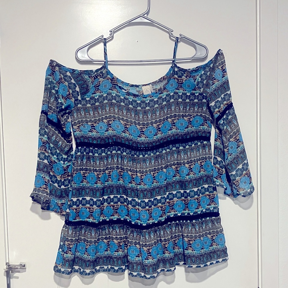 Paper Crane Blue and Black Floral Blouse